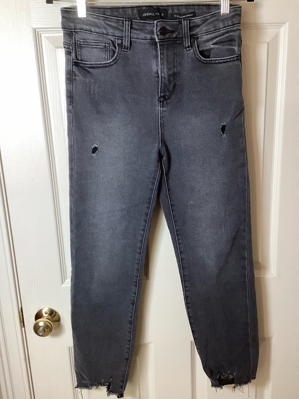 Kendall + Kylie The Icon High Rise Straight Charcoal Distressed Jeans - 5/27